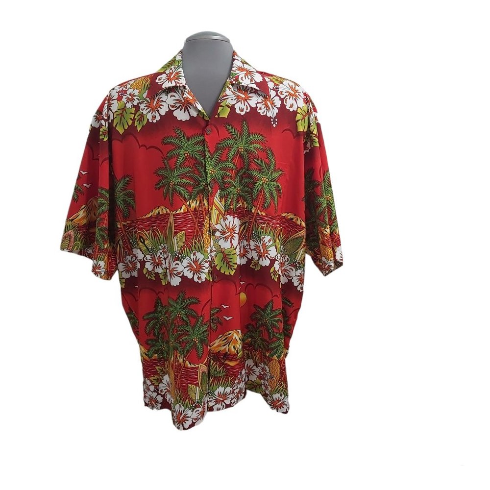 Alvish Enjoy Life Men 2XL XXL Red Hawaiian Casual Short Sleeve Shirt Polyester